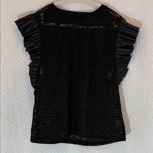 Black Lace Flutter Sleeve Blouse